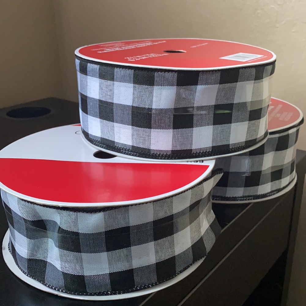 3 Wired Jumbo Ribbon 2.5” white and black pattern farmhouse buffalo - Picture 15 of 16